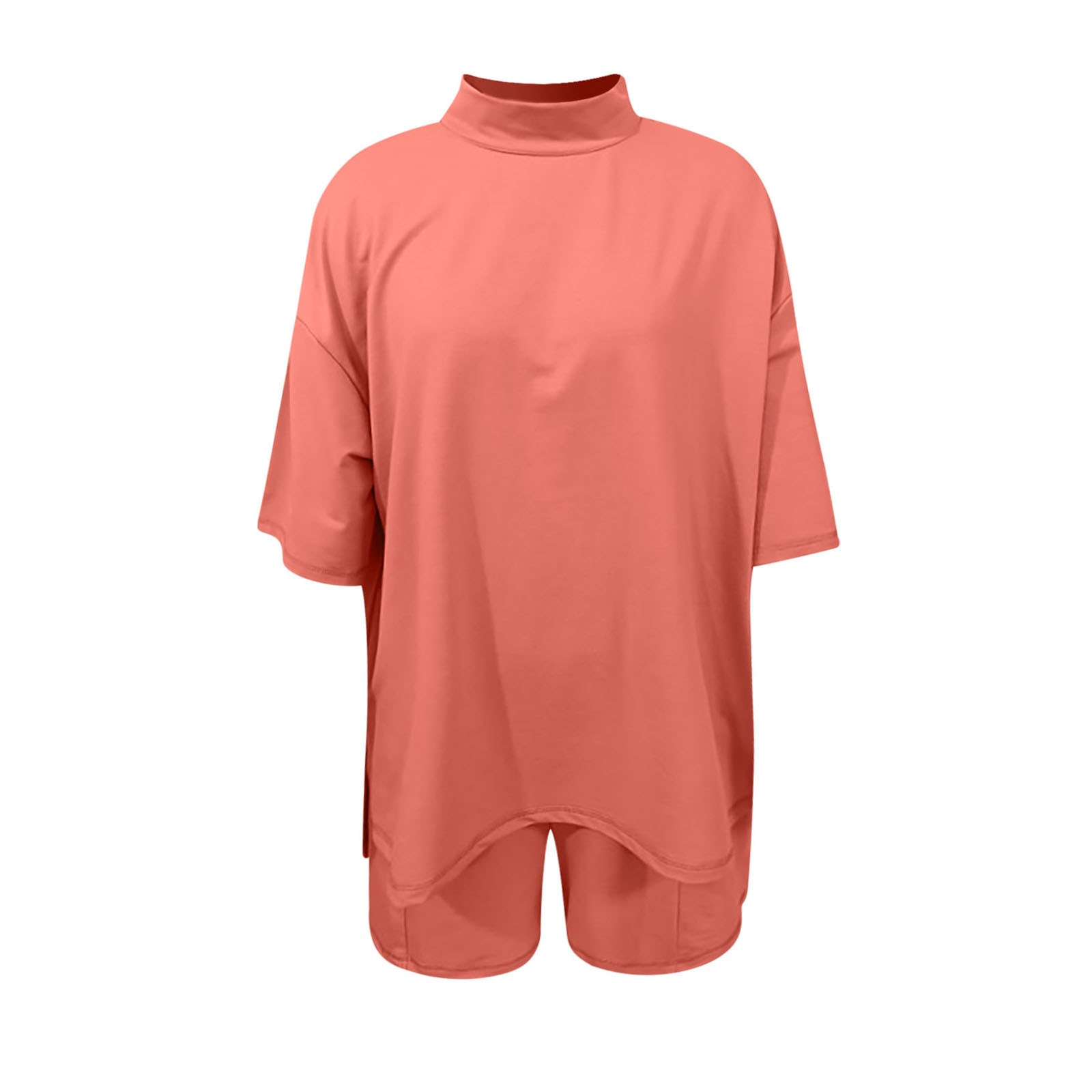 thumbnail image 4 of Conjunto de pantalones cortos y camiseta de manga media para mujer: conjunto de dos piezas oversize con cuello redondo para entrenar en verano, 4 of 4
